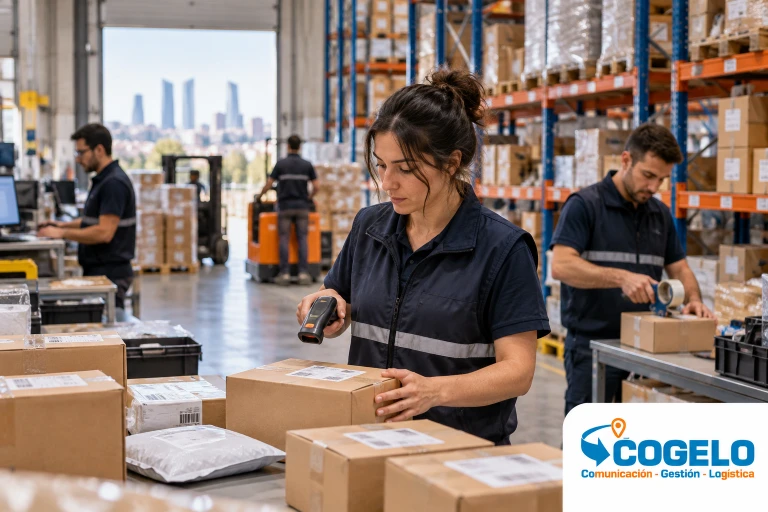 Preparación de pedidos para eCommerce en un almacén logístico de Madrid.